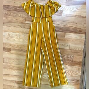 Almost Famous Mustard Striped Jumpsuit